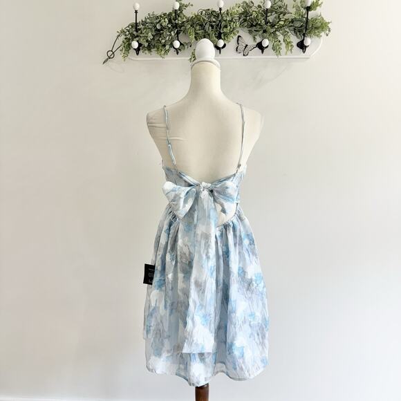 Lulus Delicate Charm Light Blue Floral Jacquard Organza Mini Dress New Medium - Picture 3 of 5